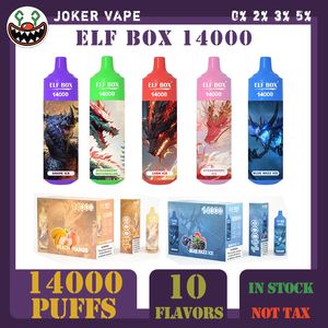 Elf Box 14000 Puffs Oryginalne jednorazowe papierosy 1,0OHM Cewka z siatki 25 ml strąka akumulator do ładowania elektronicznego CIGS 14K 0% 2% 3% 5% Darmowable Vape Bar