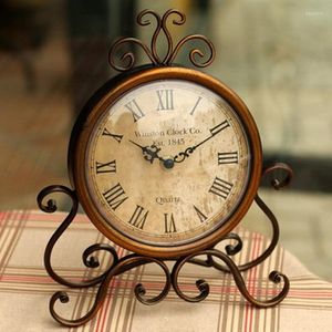 Table Clocks European Vintage Wrought Iron Silent Metal Decorative Watch Desk Farmhouse Drop