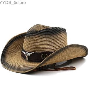 Wide Brim Hats Bucket Hats Men Women cowboy Sun Hats Beige Paper Str Panama Hat Female Beach Wide Brim Jazz Cap Summer Classic Ladies Brand Fedora Caps YQ231116