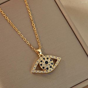 Pendant Necklaces Kinitial Laser Carved Fashion Stainless Steel Necklace with Golden Devils Eye and Little Gem Anniversary Gift