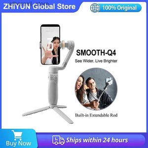 Stabilisatorer Zhiyun Smooth Q4 3-Axis Smartphone Stabilizer för mobiltelefon iPhone 14 13 12 Samsung med inbyggd utdragbar stång Q231116