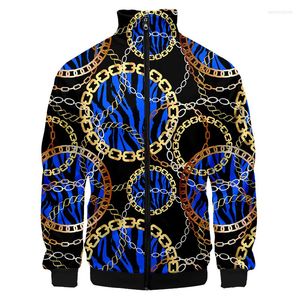 Herrjackor lyxig blå kedja zebra 3d jacka män/kvinnor harjuku hiphop hoodies casual stativ collar pojkes dragkedja tröja