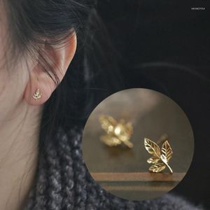 Stud Earrings 925 Sterling Silver Unique Golden Leaf For Women Maple 14K Gold Plated Jewelry Girlfriend Gift