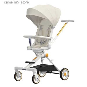 Barnvagnar# Lätt Baby Barnvagn High Landscape Four Wheels barnvagn Portable Folding Multifunction Two-Way Sitting and Lying Baby Pram Q231116