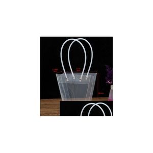 Envoltório de presente Clear Flower Bouquet Gift Bag Trapezoidal Plástico Armazenamento Bolsa Pvc Embalagem Sacos Festa de Aniversário Bolsas de Férias Grande Wra Dh3Re