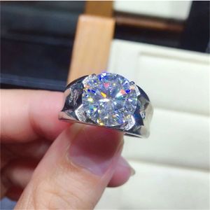 Lüks erkek 5CT laboratuvar elmas yüzüğü 925 STERLING Gümüş Nişan Düğün Bandı Yüzükler Erkekler için Moissanite Partisi Takı Hediyesi