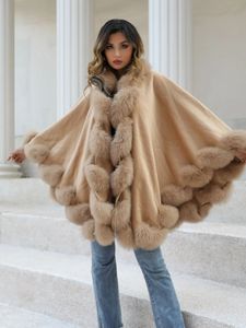 Women's Cape Janefur Cashmere Poncho z prawdziwym futrem 2023 Modna luksusowa miękka wełniana płaszcz elegancki płaszcz zimowy 231115