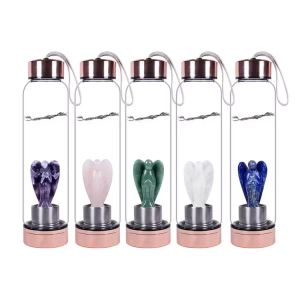 Natural Quartz Gemstone Crystal Glass Elixir Water Bottle Point Hand-Carved 3inch Angel Cup Crystal Wand Tumbler Mugg Wholesale