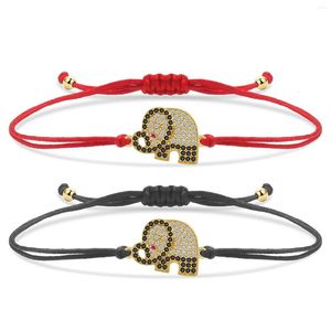 Charm Armbänder Glänzende Zirkonia Steine Schönes Tier Elefant Armband Frauen Schwarz Lila CZ Auge Einfache Rote Schnur Einstellbarer Schmuck