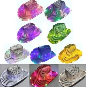 Party Hats Space Cowgirl LED HAT Flashing Light Up Sequin Cowboy Hats Lysande Caps Halloween Costume B1116