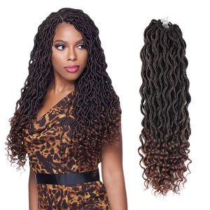 Ondulés Déesse Locs Crochet Cheveux Avec Bouclés Extrémités Faux Locs Crochet Tresses Cheveux Prébouclés Synthétique Extension de Cheveux 18 Pouce 24 Brins