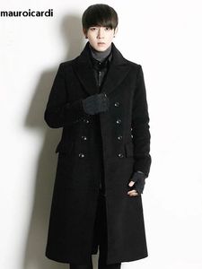 Men's Trench Coats Mauroicardi Autumn Winter Long Warm Black Grey Woolen Coat Men Double Breasted Luxury Elegant Korean Style Wool Blends Overcoat 231115