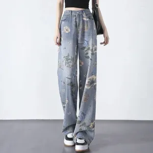 Kvinnors jeans målade för kvinnor kläder vår och hösten hög midja breda benbyxor trend design streetwear rak denim byxor y2k