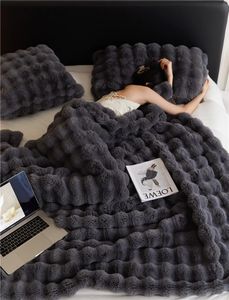 Blankets Thick Plush Blanket Rabbit Faux Fur Bubble Fleece Winter DoubleSided for Office Nap and Sofa Cover Kpop Bed Warm Throw 231115