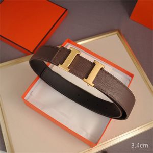 34mm Designer Belt for Women Classic Leather Mens Belts Gold Smooth Buckle Luxury Waistband Fashion Accessories Gift Ceinture