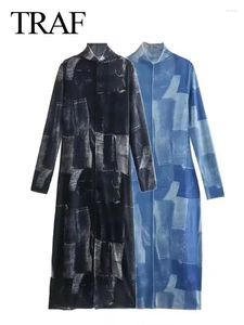 Casual Dresses Women Fashion Y2K Turtleneck Collar Tie Dye Mesh Dress Long Sleeve Slim Midi Chic Vestidos Mujer