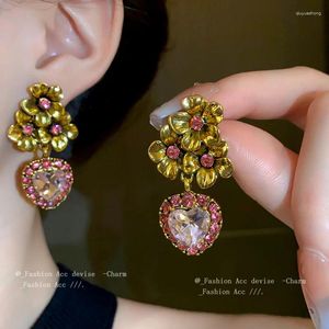 dangle earrings inlaid inlaid crystal love heart flower retro gapgangated earings for women Jewelry Wholesale