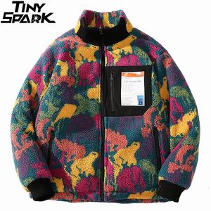 Herrjackor hiphop reversibel jacka parka färgglada djurfärg kamouflage streetwear män harjuku vindbrytare kappa fleece vinter zip 231115