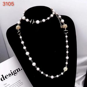 Simple Fahion Gold Plated Brand Deigner Crytal Pearl Letter Choker Pendant Necklace Sweater Chain Jewelry