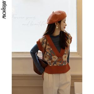 Damen Westen Mishow Strickweste Herbst Vintage Pullover Tops Vneck ärmellose Follower Outwear MXA35Z0101 231116