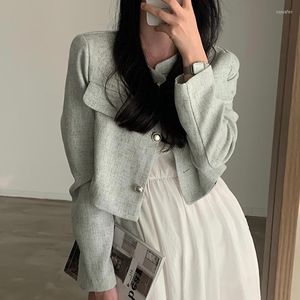 Damenjacken Koreanischer CHIC Sommer Französischer Stil Kleines Aroma Rundhals Metall Einreiher Lose Beiläufige Vielseitige Langarmjacke Damen