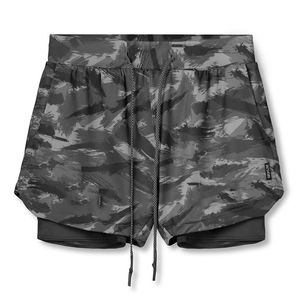 Masculino com calça esportiva de shorts para masculino, ginástica de secagem rápida de dois andares, calça de corrida de ginástica de corrida de calças curtas de verão casual de verão