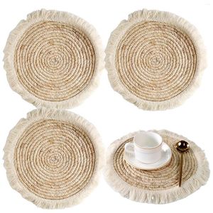 Table Mats 4pcs Straw Braided 25cm Diameter Pot Holder Trivets Protector Cooking Pads Bowl Teapot Dishes Decoration Baking Round