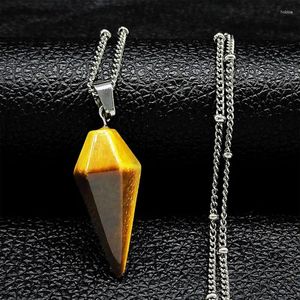 Pendant Necklaces Healing Crystal Pink Quartz Tiger Eye Obsidian Necklace Stainless Steel Reiki Spiritual Divination Cone Jewelry N5104S04