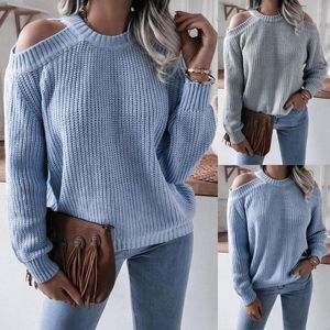 Kvinnors polos 2023 Hösten och vintern avslappnad off-shoulder Loose Knit tröja kläder