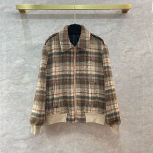 2023 Autunno Khaki Giacca a pannelli scozzesi Manica lunga Collo con risvolto Giacche classiche Cappotto Capispalla corto Q3N141531