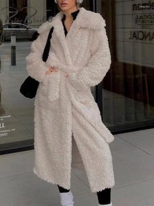 Women's Fur BlingBlingee With Belt Women Faux Lamb Coat 2023 Winter Warm Thicken Long Sleeve Longline Loose Jacket Female Overcoats