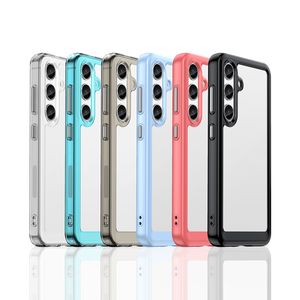 Clear Acrylic Hard Phone Case For Samsung Galaxy S24 Ultra S24Ultra S24Plus Candy Color TPU Bumper Rugged Shockproof Back Cover Shell