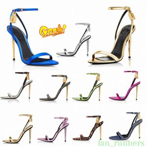 With Box Elegant Brand Womens Shoes Padlock Pointy Naked Sandals Shoes Hardware Lock and key Woman Metal Stiletto High Heel Party Dress Wedding EU35-43 fords heels