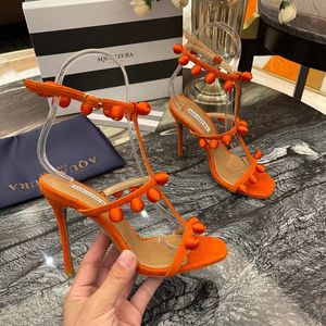 Aquazzura topuklu rhinestonesball kolye sandaletler stiletto kayış makya