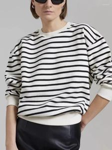 Women's Hoodies Women Black And White Striped Sweatshirt 2023 Fall Ladies Loose Round Neck Casual Long-Sleeved Pullover Top