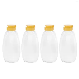 Vorratsflaschen, 4 Stück, Salatdressing-Flasche, Honigspender, Squeeze-Food-Sauce-Behälter, Glasgläser, Deckel