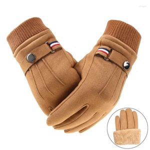 Cycling Gloves Touch Screen Winter Suede Leather Plush Insulation Split Military Finger Driving Ski Thickened Men