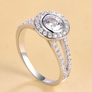 Cluster Rings Real 925 Silver Round Cut Cubic Zirconia Ring Bridal Wedding Engagement Jewelry Antiallergy Daily Lover's Gift