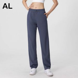 AL Yoga Pants Women's Fall Winter Thickened high waist nude Fitness Pants Loose Comfortable breathable Drawstring Straight Running Pants Cotton Sports Pants