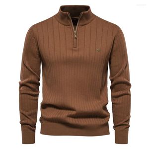 Men's Sweaters Mens Sweater 2023 Autumn/Winter European Size Standing Collar Half Zipper Solid Color Knitted Pullovers Quality Menswear