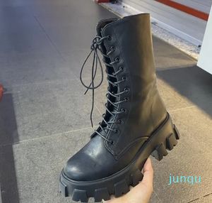 Damenstiefel Winterschneestiefeletten schwarz weiß dicker Boden Motorrad Damen kurz