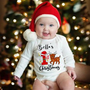 Rompers Personalized Babys First Christmas Tight Custom Name born Clothing Boys and Girls Long Sleeve Bodysuit Party Baby 231115