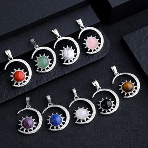 Mond und Sonne Anhänger Naturstein Rosenquarz Tigerauge Amethyst Charms für Schmuckherstellung Schlüsselanhänger Halskette Großhandel