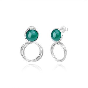 Dangle Earrings Brand Genuine Luxury Real Jewels Designer's Premium Feeling Inlaid Geometrically Cool Design S925 Silver Green Agate Hi