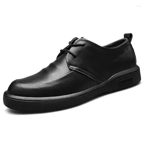 Klänningskor Spring Autumn Simple Lace Up Men's Luxury Cozy Light Party äkta läder Derby Business Office Men