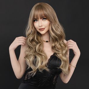 Brown wig head cover gradient wig Long curly hair fashion layered bangs free fast shipping