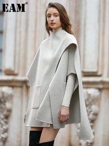 Pelliccia sintetica da donna EAM Grigio Verde Irregolare Cappotto di lana di grandi dimensioni Colletto alla coreana Giacca a maniche lunghe Moda Autunno Inverno 2023 1DH2040 231115