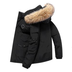 Herr ner parkas vinter mäns vita anka ner jacka tjock varm puffer kappa streetwear löstagbar huva päls krage parkas man toppkläder 231115