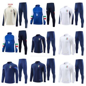 23 24 Italy Tracksuit Survetement Long Half Zip Football Training Set 2024 Italia Man Football Tracksuits 세트 스포츠웨어