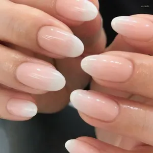 False Nails 24pcs/set Nude Fake For Women Girls Gradient Pink French Almond Tips Faux Ongles Press On Acrylic Nail Supplies